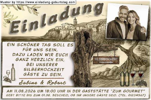 Einladung Silberhochzeit Foto im Sepia Look