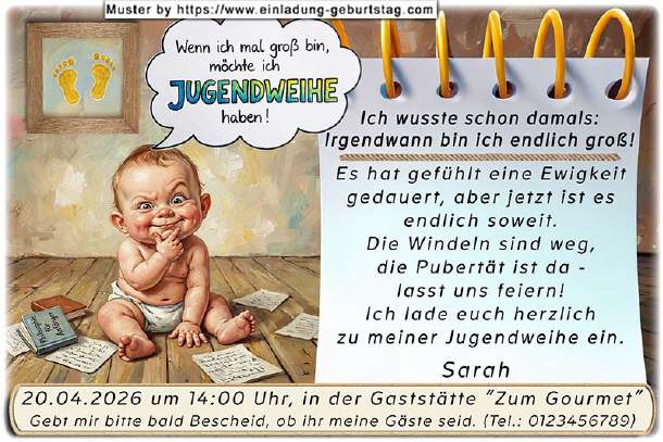 lustige Einladung Jugendweihe - das Baby
