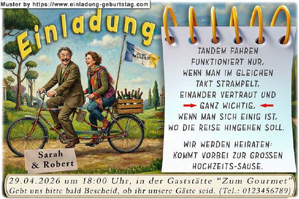 Hochzeitseinladung lustig - das Tandem