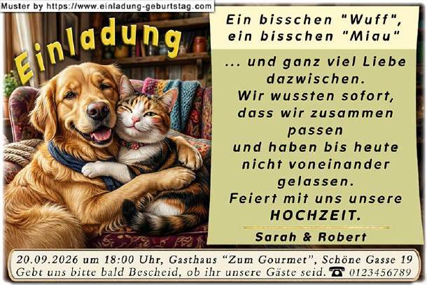 Hochzeitseinladung lustig - Hund & Katze
