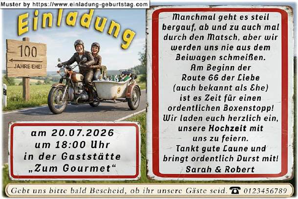 Hochzeitseinladung lustig - das Motorrad