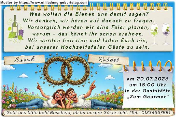 Hochzeitseinladung lustig - die Bienen