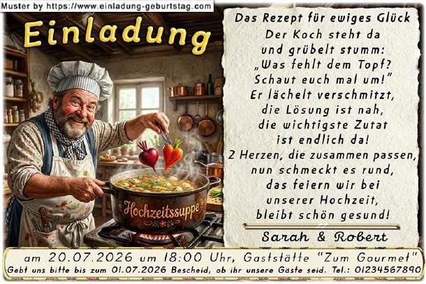Hochzeitseinladung lustig - der Chefkoch