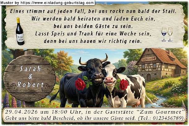 Hochzeitseinladung lustig - Kuh und Bulle