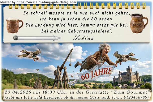 lustige Einladung Geburtstag - die fliegende Frau