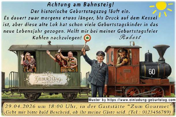 lustige Einladung Geburtstag - die Dampflok