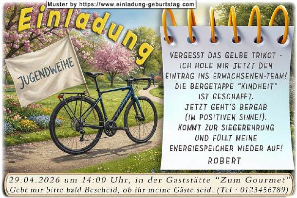 lustige Einladung Jugendweihe - das Sportrad