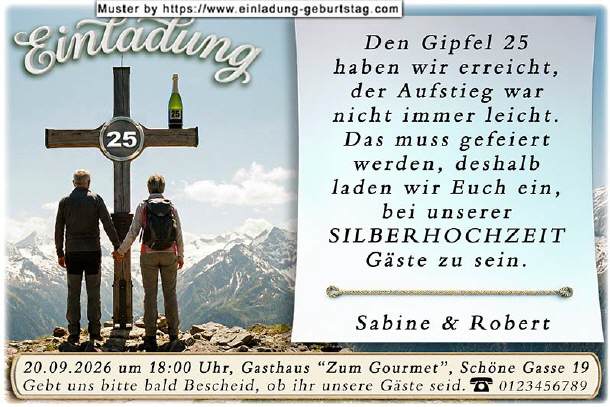 originelle Einladung Silberhochzeit - Gipfelkreuz