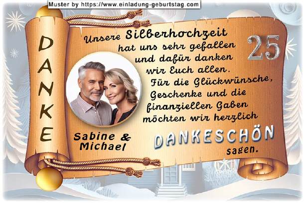 Danksagung Silberhochzeit - Foto auf Schriftrolle